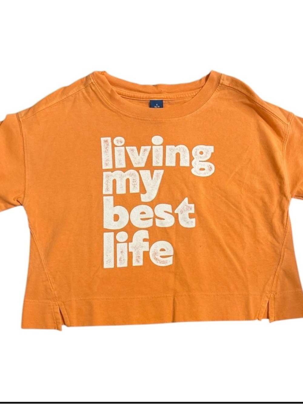 Old Navy Kids Girls Orange Living My Best Life Graphic Crop T-Shirt  6-7 Summer